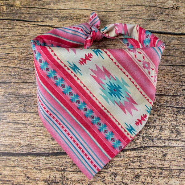 Dog Bandana Pink Southwest | Tie On Dog Scarf | Pink Dog Bandana | Bandana For Dogs | Girl Dog Bandana | Aztec Dog Bandana