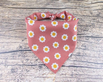 Daisy Dog Bandana Mauve | Tie On Dog Scarf | Minimalist Dog Bandana | Girl Dog Scarf | Boho Dog Bandana | Flower Dog Bandana