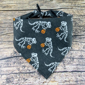 Halloween Dog Bandana T Rex Skeleton | Funny Dog Bandana | Tie On Black Dog Scarf | Dinosaur Dog Bandana | Trick or Treat Dog Bandana