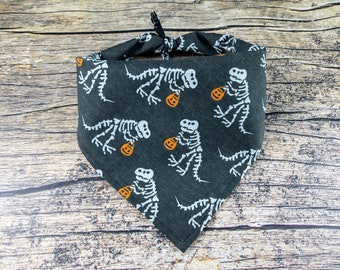 Halloween Dog Bandana T Rex Skeleton | Funny Dog Bandana | Tie On Black Dog Scarf | Dinosaur Dog Bandana | Trick or Treat Dog Bandana