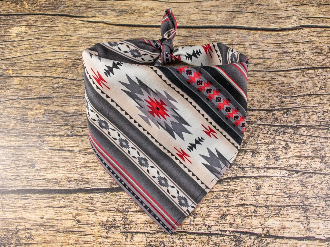 Dog Bandana Grey Southwestern Tie on Dog Scarf Grey Dog Bandana Bandana for Dogs Unisex Dog