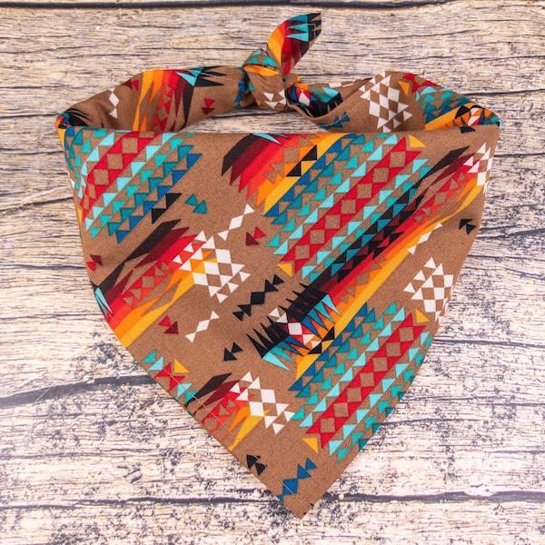 Southwest Dog Bandana Brown | Tie On Dog Scarf | Colorful Dog Bandana | Geometric Dog Bandana | Aztec Dog Bandana | Brown Dog Scarf