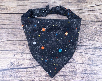 Cosmic Dog Bandana Black | Tie On Dog Scarf | Outer Space Dog Bandana | Planets Dog Bandana | Celestial Dog Bandana | Dog Mom Gift