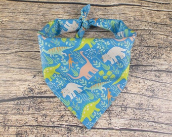 Dinosaur Dog Bandana Blue | Pastel Dog Bandana | Tie On Dog Scarf | Boy Dog Bandana | Dog Lover Gift | Blue Dog Bandana