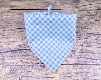 Small Blue Gingham Dog Bandana - Blue Plaid Pet Accessory