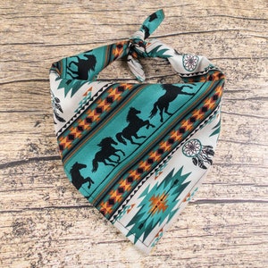 Turquoise Dog Bandana Horses Southwestern | Southwest Dog Bandana | Boho Dog Bandana | Unisex Dog Bandana | Aztec Dog Bandana