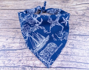 Navy Blue Nautical Map Dog Bandana - Ocean Adventure Dog Accessory