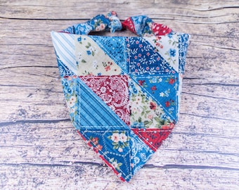 Patchwork Americana Dog Bandana – Americana Floral Fourth of July Pet Accessory