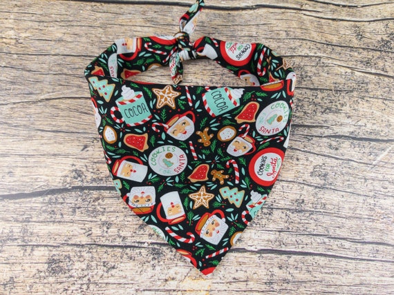Christmas Dog Bandana Santa Cookies | Tie On Dog Scarf | Santa Dog Bandana | Hot Cocoa Dog Bandana | Christmas Cookie Dog Bandana