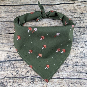 Mushroom Dog Bandana Forest Green | Tie On Dog Scarf | Green Dog Bandana | Fall Dog Bandana | Woodland Dog Bandana | Boho Dog Bandana
