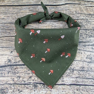 Mushroom Dog Bandana Forest Green | Tie On Dog Scarf | Green Dog Bandana | Summer Dog Bandana | Woodland Dog Bandana | Boho Dog Bandana