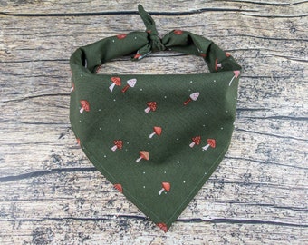 Mushroom Dog Bandana Forest Green | Tie On Dog Scarf | Green Dog Bandana | Summer Dog Bandana | Woodland Dog Bandana | Boho Dog Bandana