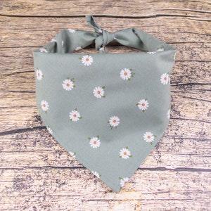 Daisy Dog Bandana Sage Green | Tie On Dog Scarf | Sage Green Dog Bandana | Floral Dog Bandana | Daisy Flower Dog Bandana