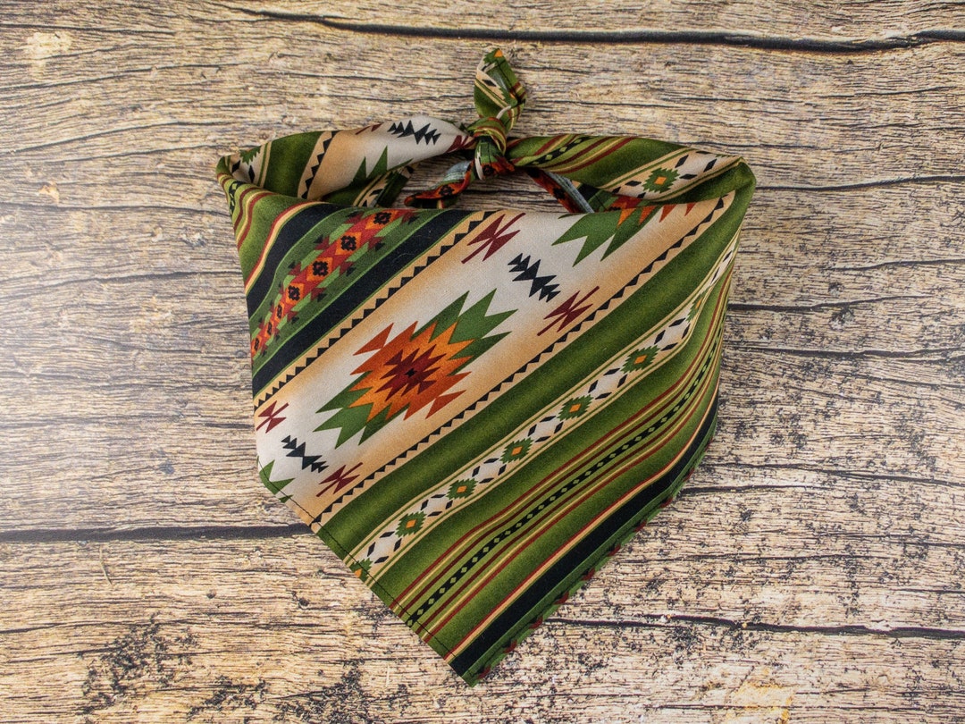 Dog Bandana Green Southwest Tie on Dog Scarf Green Dog Bandana Bandana