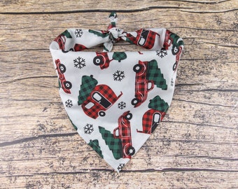 Christmas Dog Bandana Red Truck & Campers | Tie On Dog Scarf | Red Truck Dog Bandana | Plaid Dog Bandana | Camping Dog Bandana