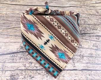 Brown Southwest Dog Bandana, Brown Dog Bandana, Tie On Dog Scarf, Boho Dog Bandana, Fall Dog Bandana, Aztec Dog Bandana