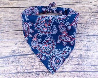 Americana Paisley Dog Bandana - Navy Fourth of July Pet Accessory