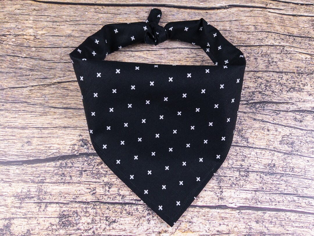 Black and White Bandana Pluses Tie on Dog Scarf Minimalist Dog Bandana