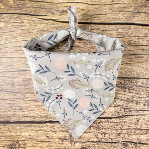 Boho Dog Bandana | Grey Floral Tie On Dog Scarf | Fall Dog Bandana | Bandana For Dogs | Bohemian Dog Bandana | Dog Lover Gift