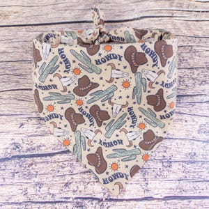 Howdy Dog Bandana Tan | Tie On Dog Scarf | Western Dog Bandana | Desert Dog Scarf | Cowboy Dog Scarf | Farm Dog Accessory