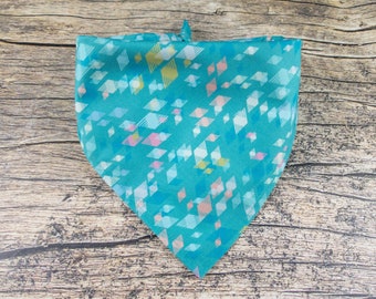 Teal Diamond Dog Bandana - 90s Turquoise Dog Accessory