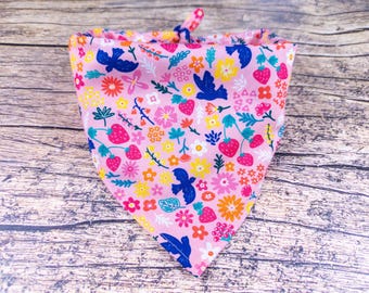 Pink Flowers and Strawberries Dog Bandana - Colorful Summer and Spring Dog Accessory