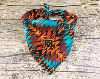 Dog Bandana Brown and Teal Southwestern | Turquoise Dog Bandana | Boho Dog Bandana | Unisex Dog Bandana | Aztec Dog Bandana