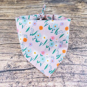 Summer Flowers Dog Bandana Pale Pink | Tie On Dog Scarf | Spring Dog Bandana | Pink Dog Scarf | Wildflower Dog Bandana | Spring Dog Accessor