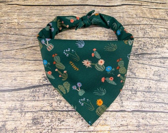 Cactus Dog Bandana Dark Green | Tie On Dog Scarf | Desert Dog Bandana | Southwest Dog Scarf | Green Dog Bandana | Summer Dog Bandana