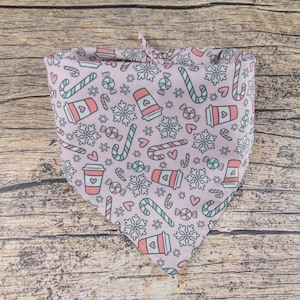 Pastel Pink Christmas Dog Bandana Candy Canes | Pink Dog Bandana | Coffee Dog Bandana | Holiday Dog Bandana | Cute Christmas Dog Bandana