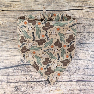 Howdy Dog Bandana Taupe | Tie On Dog Scarf | Western Dog Bandana | Desert Dog Scarf | Cowboy Dog Scarf | Farm Dog Accessory