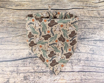 Howdy Dog Bandana Taupe | Tie On Dog Scarf | Western Dog Bandana | Desert Dog Scarf | Cowboy Dog Scarf | Farm Dog Accessory