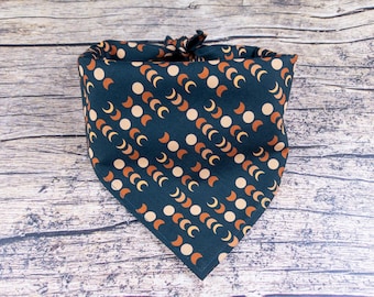 Moon Phase Dog Bandana Dark Blue | Tie On Dog Scarf | Moon Dog Bandana | Minimalist Dog Bandana | Celestial Dog Bandana | Dog Mom Gift