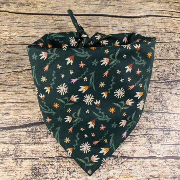 Boho Dog Bandana Green Floral | Tie On Pet Scarf | Green Dog Bandana | Bohemian Dog Bandana | Floral Dog Bandana | Unisex Dog Bandana