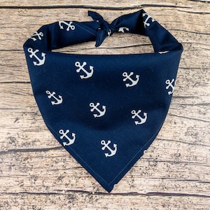 Anchors Dog Bandana Navy Blue | Tie On Dog Scarf | Blue Dog Bandana | Summer Bandana for Dogs | Nautical Dog Bandana | Lake Dog Scarf