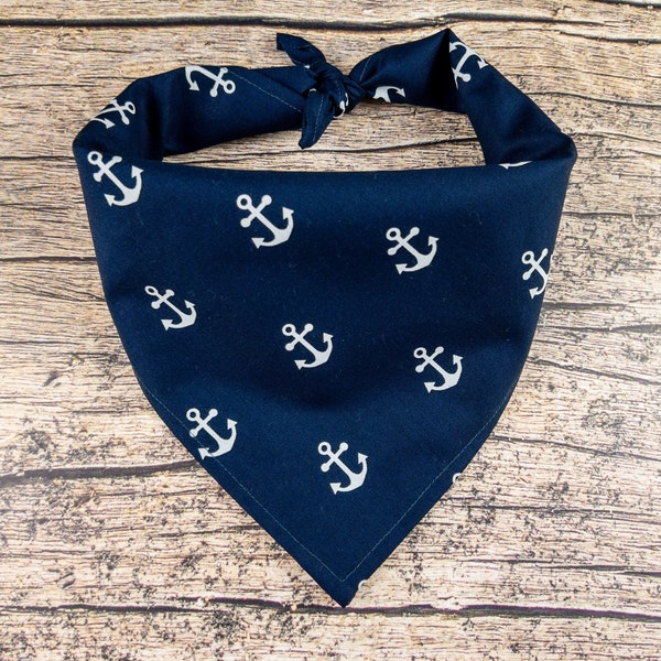 Anchors Dog Bandana Navy Blue | Tie On Dog Scarf | Navy Blue Dog Bandana | Summer Dog Bandana | Nautical Dog Bandana | Lake Life Dog Scarf