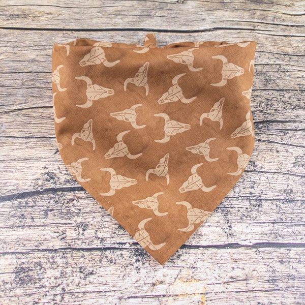 Western Dog Bandana | Brown Dog Bandana | Tie On Dog Scarf | Cow Skull Dog Bandana | Summer Dog Bandana | Southwest Dog Bandana