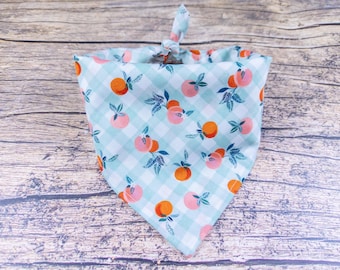 Gingham Peaches Dog Bandana – Pastel Cottage Core Pet Accessory