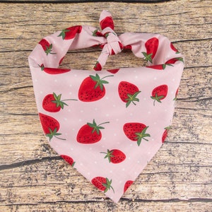 Strawberries Dog Bandana Pink | Tie On Dog Scarf | Summer Dog Bandana | Strawberry Dog Bandana | Pink Dog Bandana | Girl Dog Bandana