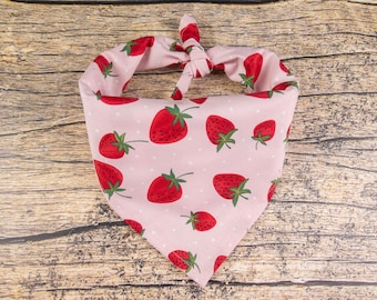 Strawberries Dog Bandana Pink | Tie On Dog Scarf | Summer Dog Bandana | Strawberry Dog Bandana | Pink Dog Bandana | Girl Dog Bandana