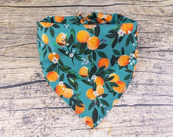 Summer Dog Bandana Teal Oranges | Tie On Dog Scarf | Teal Dog Bandana | Fruit Dog Bandana | Oranges Dog Bandana | Boho Dog Bandana