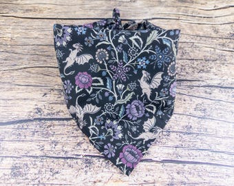 Floral Dragon Dog Bandana | Tie On Dog Scarf | Gothic Dog Bandana | Mythical Dog Bandana | Fantasy Dog Bandana | Gift for Dogs