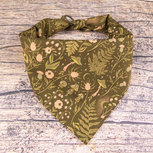 Mushroom Dog Bandana Green Tie on Dog Scarf Woodland Dog Etsy