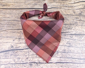 Fall Plaid Dog Bandana - Burgundy Autumn Tie On Dog Scarf