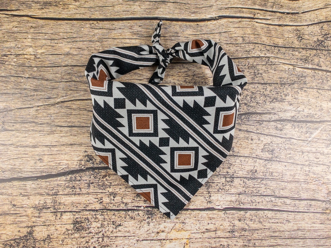 Dog Bandana Black and White Geometric Tie on Dog Scarf Southwest Dog