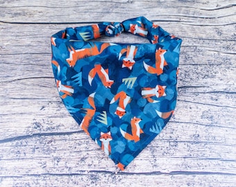 Foxes Dog Bandana Blue | Tie On Dog Scarf | Woodland Dog Bandana | Blue Dog Bandana | Boy Dog Dog Bandana | Gifts for Dog Dads