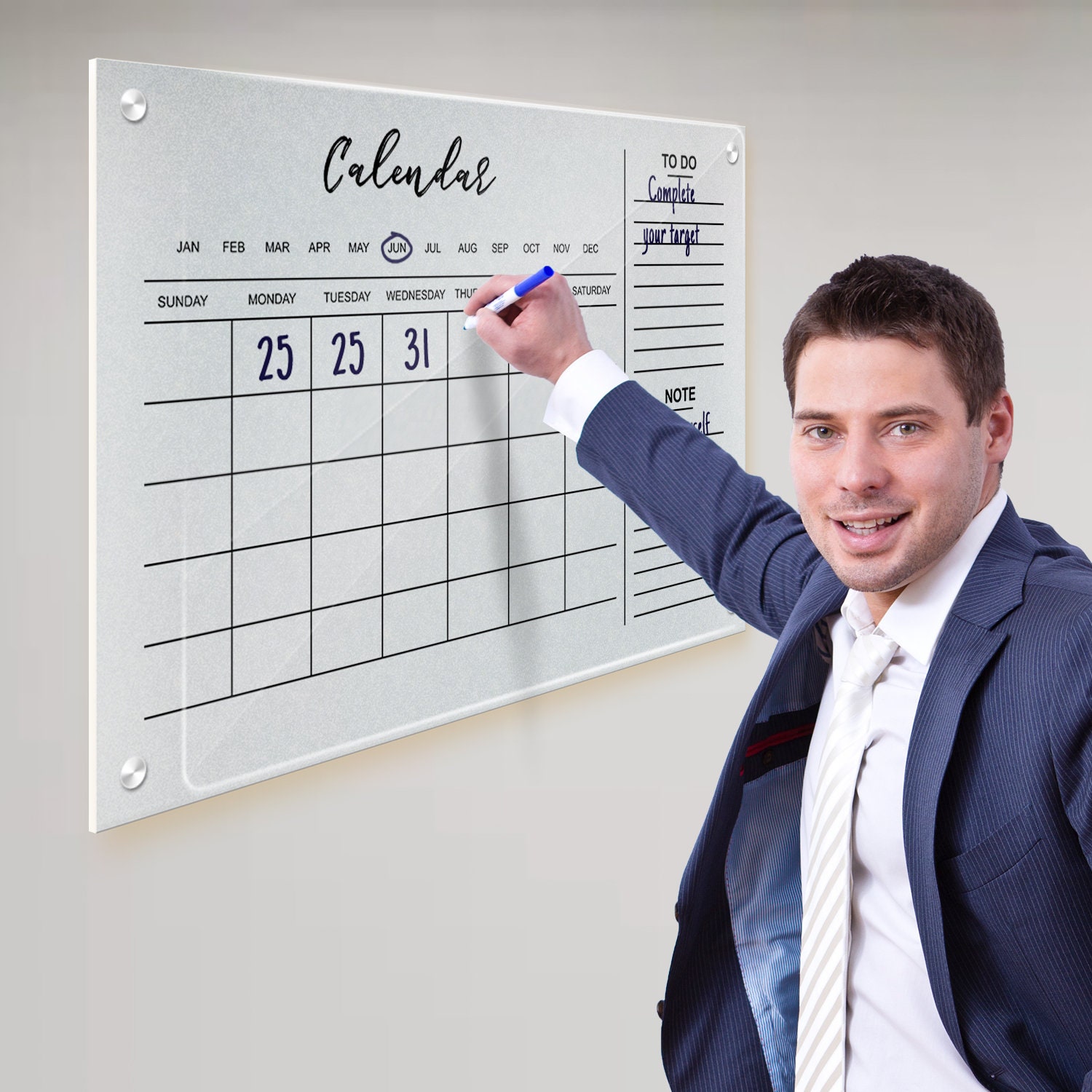 Dry Erase Acrylic Calendar Board with Side Notes Clear Etsy