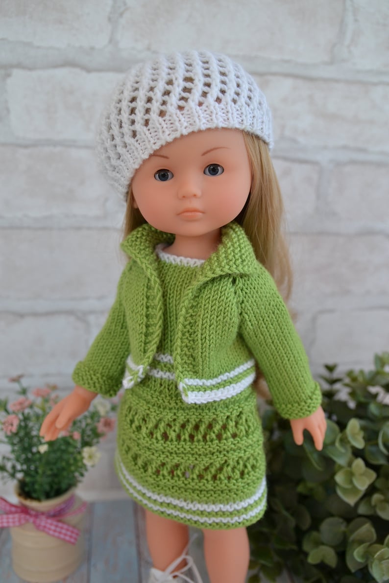 Corolle doll Clothes. Knitted set dress cardigan and hat for Etsy