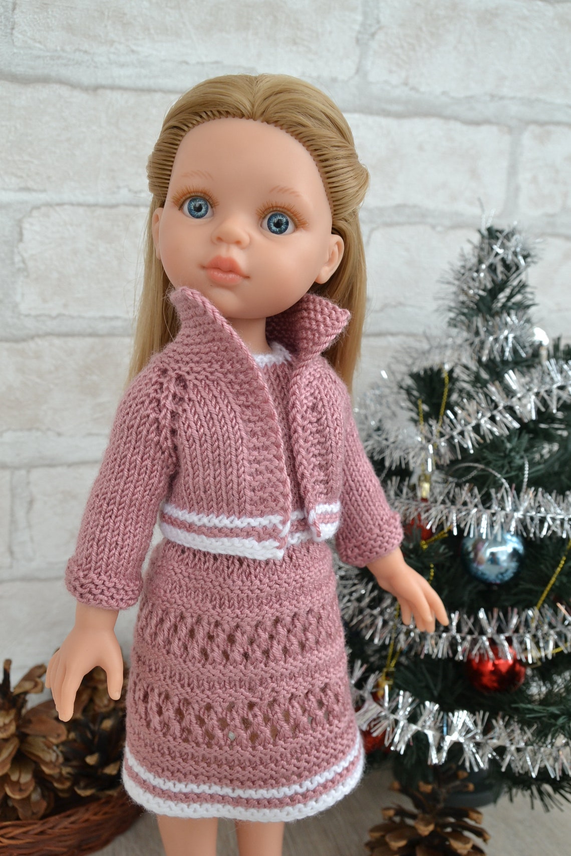 Corolle doll Clothes. Knitted set dress cardigan and hat for Etsy