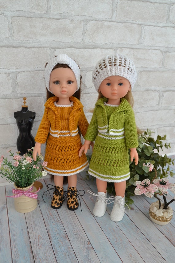Corolle doll Clothes. Knitted set dress cardigan and hat for Etsy